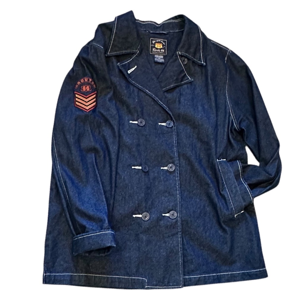 Route 66 Denim Jacket Women XL Blue Excellent Vintage Nautical Double Breasted - Picture 2 of 7